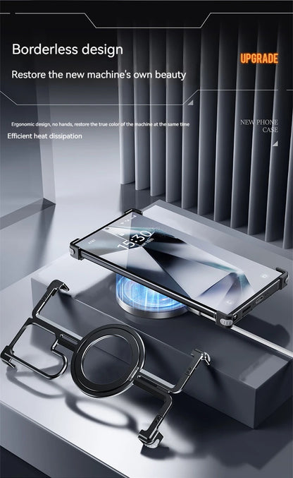 Magnetic Metal Phone Case for Samsung Galaxy S24/S23 Ultra – Aluminum Alloy Frameless Bumper with Finger Ring