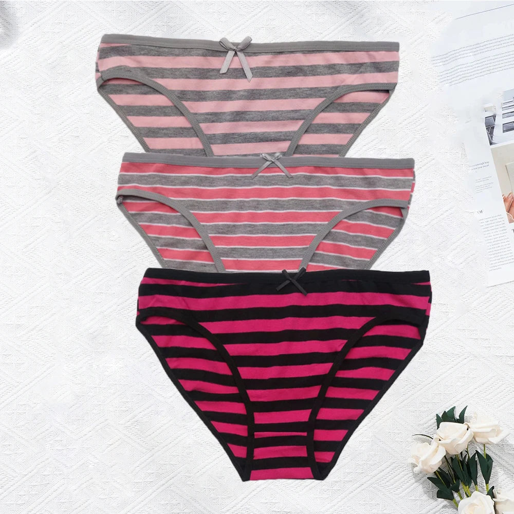 YOUREGINA Plus Size Seamless Panties - Striped Cotton Women’s Underwear Briefs 3 Pack