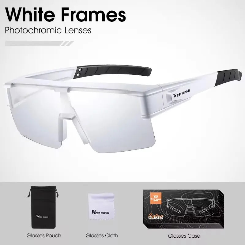WEST BIKING Large Frame Cycling Glasses — Polarized Photochromic Sunglasses Fit Over Myopic Goggles