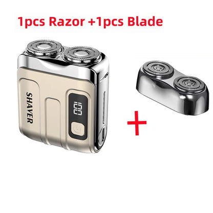 Mini Electric Smart Shaver – Household & Car Use, Dual Blade Rechargeable Beard Trimmer with Digital Display