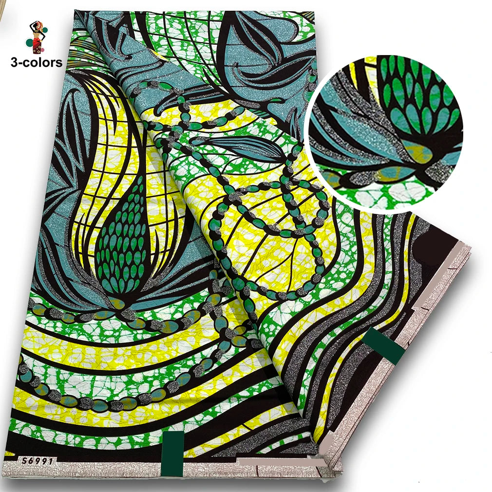 African Golden Wax Fabric - Glitter Gold Print Batik Ankara Pagne Material for Women
