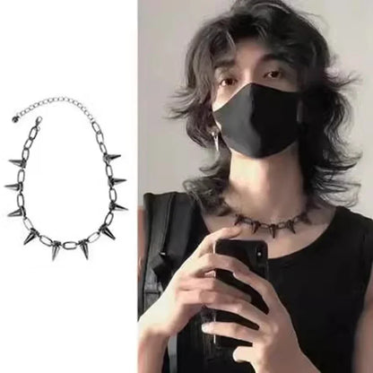 Fashion Punk Spike Choker Necklace – Goth Rivet Metal Chain Collar for Unisex Rock & Nightclub Jewelry