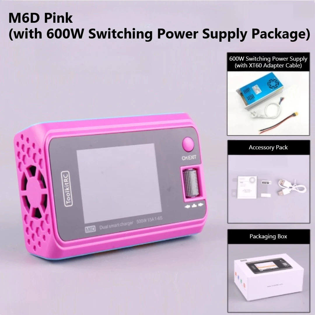 ToolkitRC M6D 500W Smart Charger - 15A Dual DC Charger & Discharger for 1-6S LiPo, LiHV, Li-Ion, NiMH & Pb Batteries