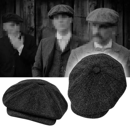 Retro Men’s Newsboy Cap — British Octagonal Herringbone Flat Painter Hat Autumn Winter Hip Hop Beret