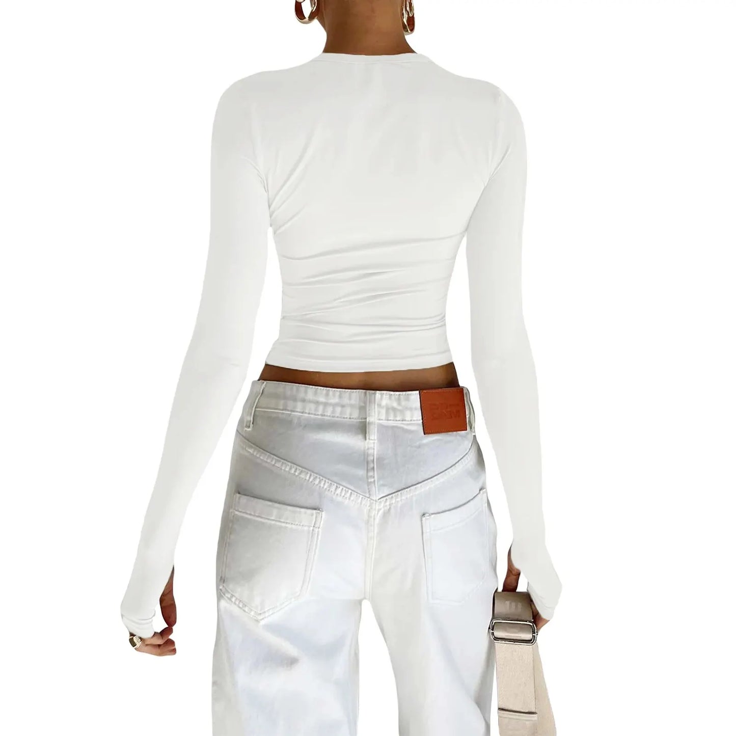 Y2K Long Sleeve T-Shirts for Women - Slim Fit, Casual Pullovers with Thumb Holes, Basic Tees for Spring and Autumn Streetwear