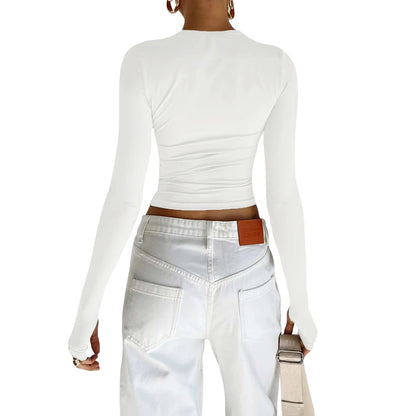 Y2K Long Sleeve T-Shirts for Women - Slim Fit, Casual Pullovers with Thumb Holes, Basic Tees for Spring and Autumn Streetwear