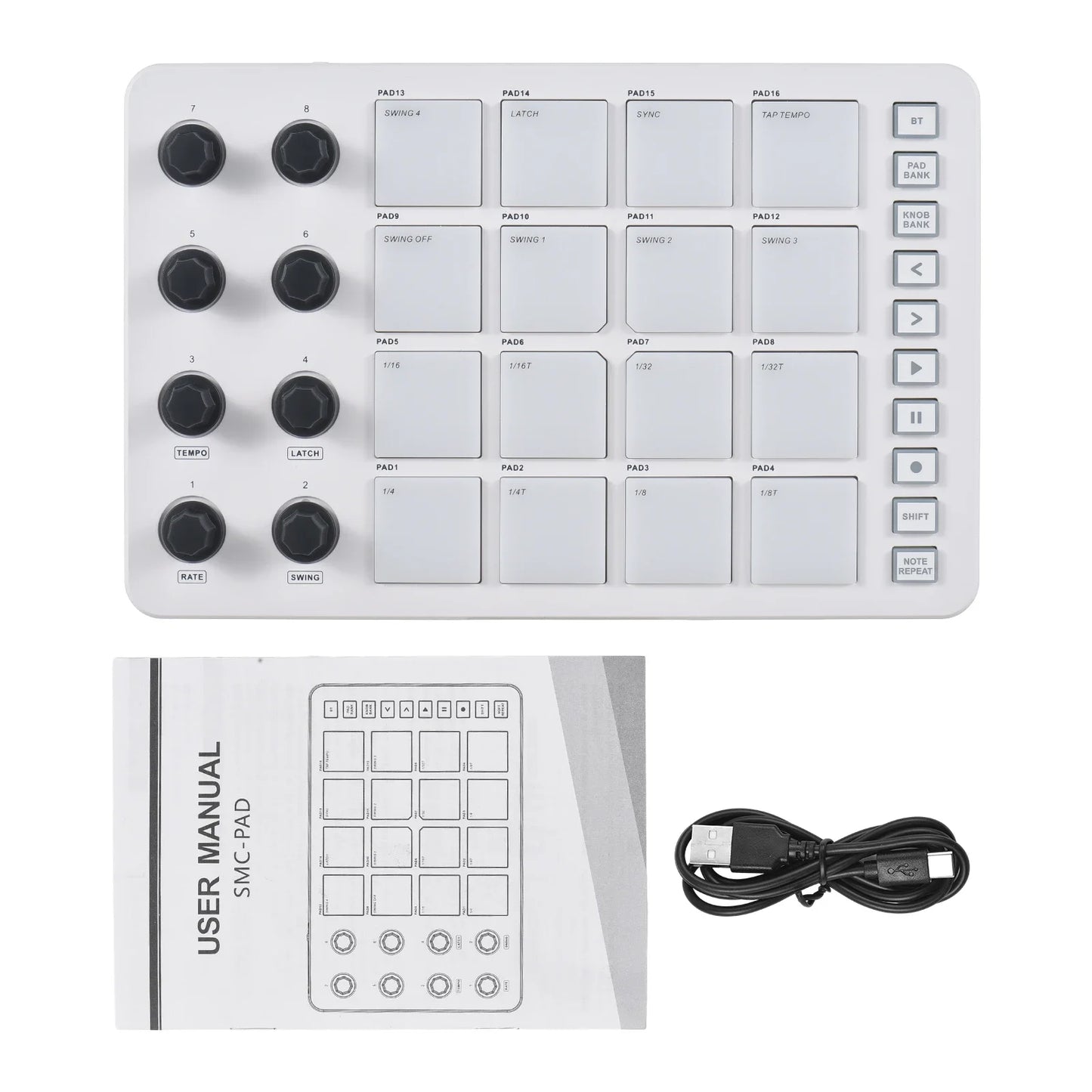 M-Vave SMC-PAD LaunchPad – Portable Wireless MIDI Controller, Rechargeable Battery, 16 RGB Pads