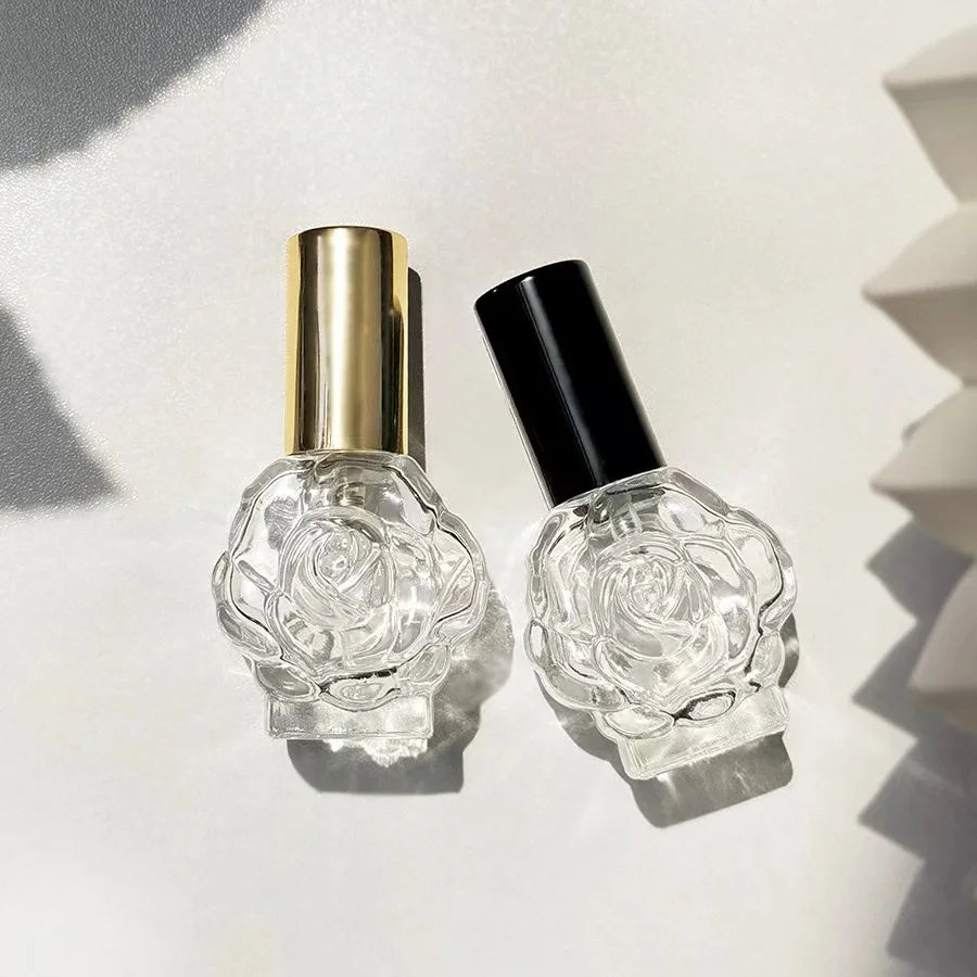 10ml Rose-Shaped Glass Perfume Bottle – Mini Refillable Spray Atomizer for Travel & Cosmetic Mist