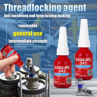 LOOLIFL Blue Thread Locker 243 - Anaerobic Screw & Bolt Adhesive for Metal Fasteners, Rustproof Sealant