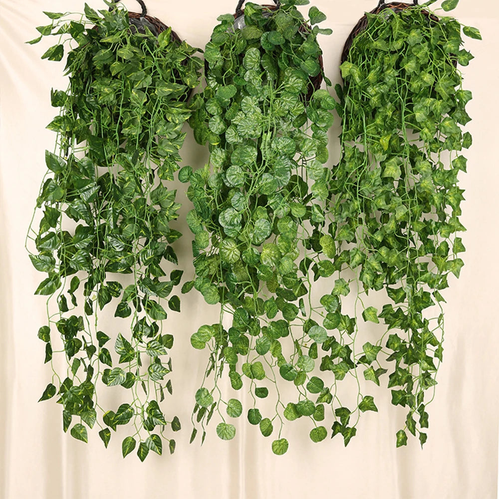 Artificial Creeper Green Wall Hanging Vine - Home Garden Decoration, Perfect for Weddings, Parties, DIY Wreaths, Fake Ivy Leaves
