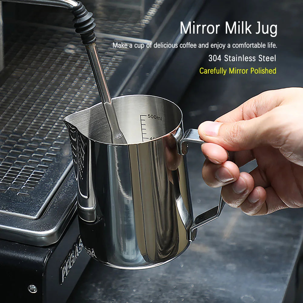 Stainless Steel Coffee Milk Frothing Jug - Essential Latte Art Barista Tool with Measurements