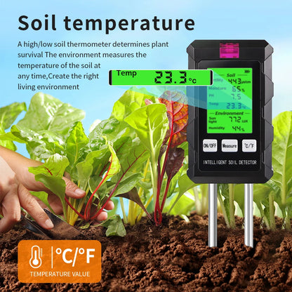 6 in 1 Soil Tester - pH, Temperature, Humidity, Sunlight, Air, Moisture & Nutrient Fertility Meter for Gardening