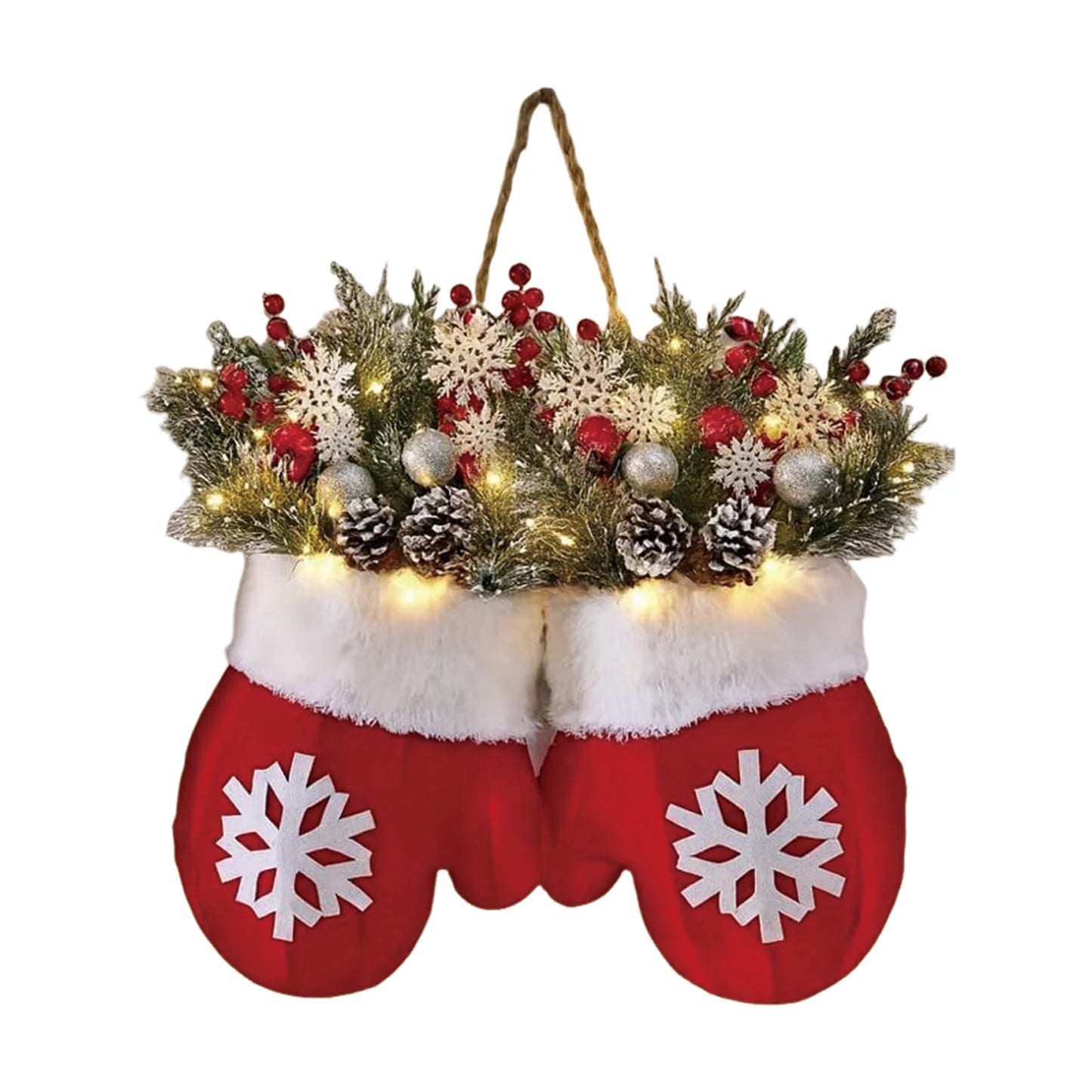 2025 Christmas Glove-Shaped Artificial Flower Garland Wreath — Window & Door Holiday Decoration