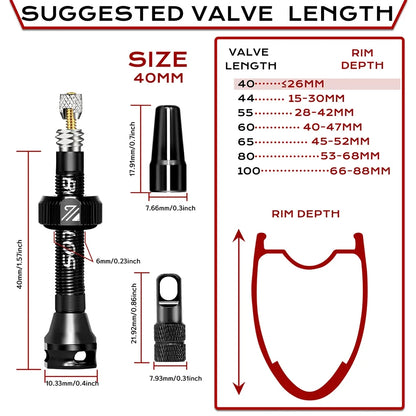 BUCKLOS Tubeless Presta Valve 40–100mm — CNC Aluminum Alloy Bike Valve for Road & MTB