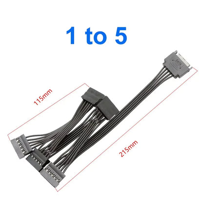 15-Pin SATA Power Splitter Cable - 1 Male to 3/4/5/6 Female Hard Drive Power Extension Adapter for DIY PC & Server