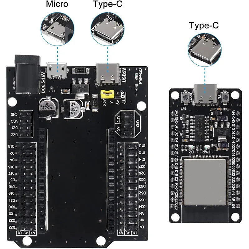 ESP32-DevKitC-32 Development Board - CH340C WiFi & Bluetooth Dual-Core Microcontroller Expansion Board