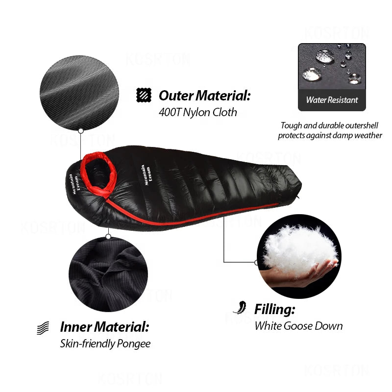 Winter Down Sleeping Bag for Adults – Mummy Style White Goose Down, Warm & Three-Season Camping Bag