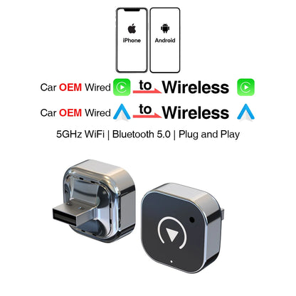 Wireless CarPlay & Android Auto Adapter — USB Smart Mini Box, Plug & Play, Universal for VW, Toyota, Nissan, Honda, Ford, Benz