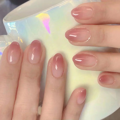 24Pcs French Press On Nails - Almond Fake Nail Tips with Glue, White Edge Design & Pink Stiletto Style Manicure Set