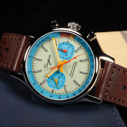 Sugess Pilot Men’s Chronograph Watch — Original ST1901 Mechanical Movement, Sapphire Crystal, Waterproof Racing Strap