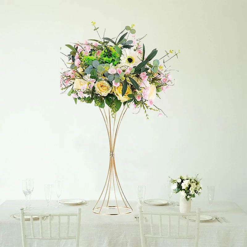 Gold Iron Flower Vase — Wedding Table Centerpiece & Home Flower Stand Decoration