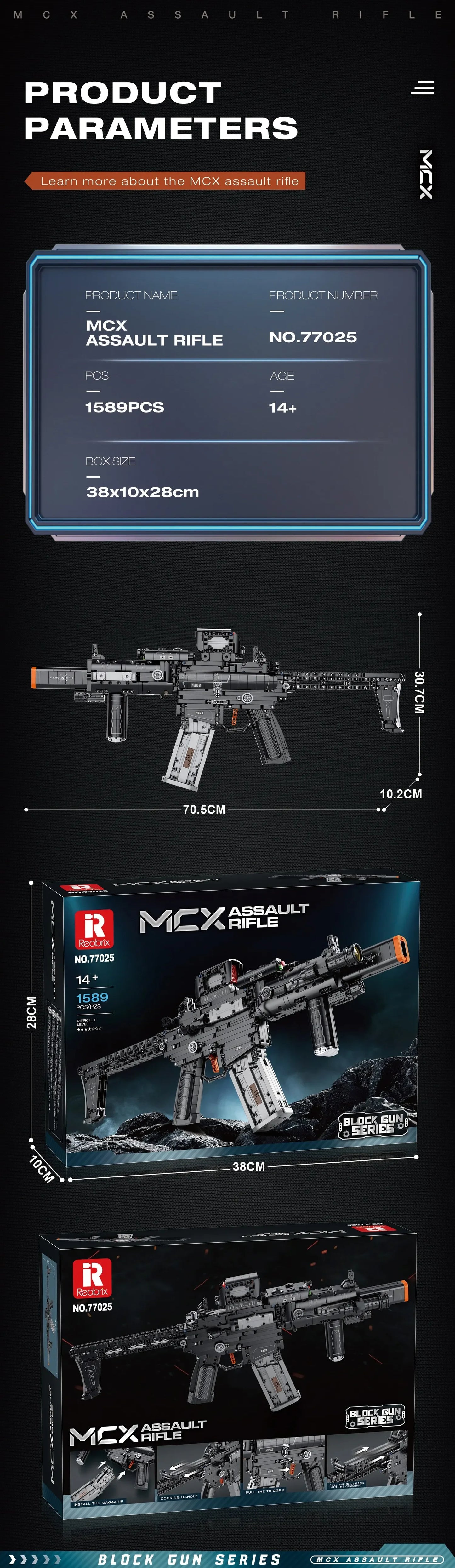1589PCS MCX Tactical Rifle Building Block Set – Detachable Magazine Gun Model Toy for Kids & Holiday Gifts
