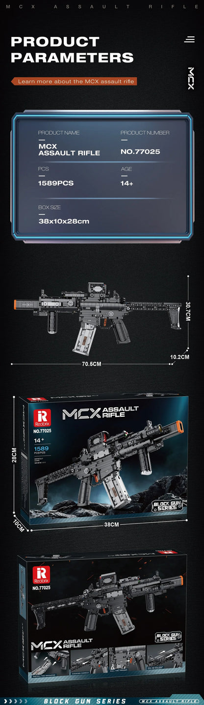 1589PCS MCX Tactical Rifle Building Block Set – Detachable Magazine Gun Model Toy for Kids & Holiday Gifts