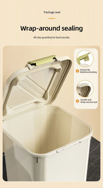 10KG Rice Storage Container - Sealed Cereal Dispenser with Buckle, Insect-Proof Grain & Pet Food Organizer