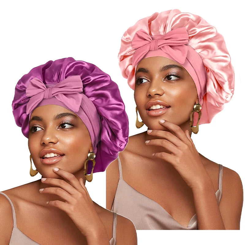 New Satin Sleeping Hat for Women – Stretchy Tie Band, Adjustable Night Shower Cap, Hair Head Cover Bonnet Turban