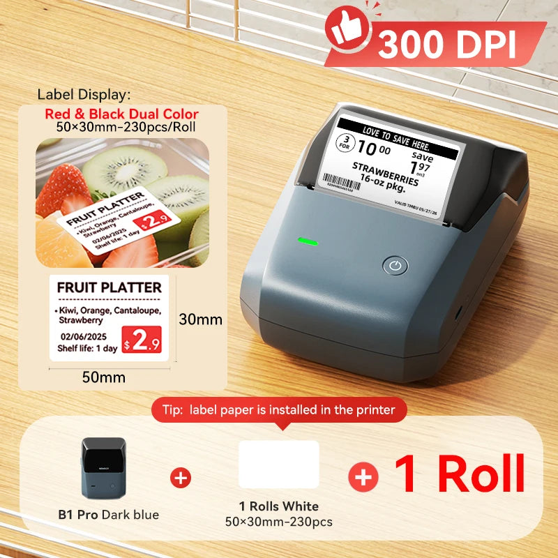 NIIMBOT B1 Portable 2-Inch Thermal Label Printer with Adhesive Tapes Bluetooth Mini Sticker Maker for Smartphone & PC
