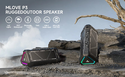 MLOVE P3 40W Bluetooth Speaker – Outdoor, IPX7 Waterproof, Stereo Sound, Bluetooth 5.3, RGB Lights, Micro SD Slot