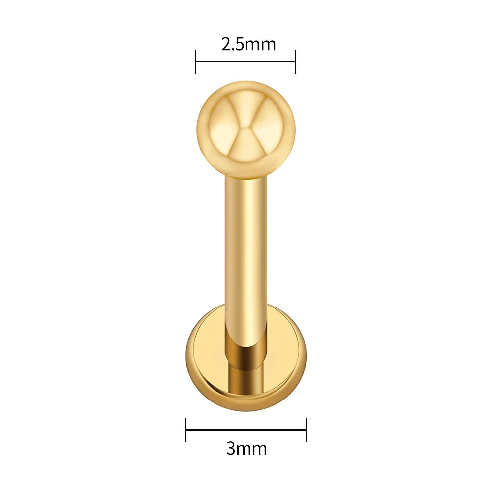 ASTM F136 Titanium Labret Stud Earrings – Threadless Push Pin Nose, Tragus, Cartilage & Helix Piercing Jewelry 16G/18G