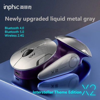 Inphic X2 Silent Bluetooth Mouse – Rechargeable Wireless Gaming & Office Mouse with Metal Base for Computer & Laptop