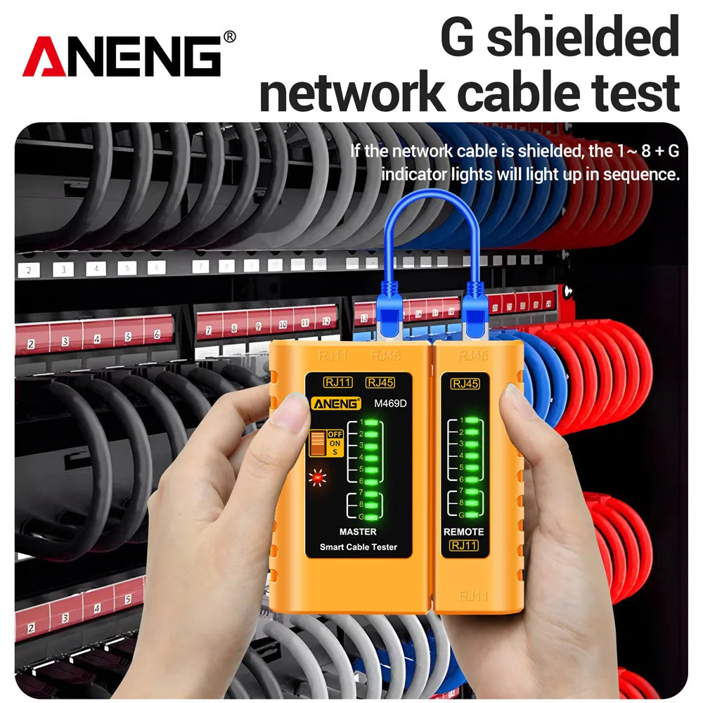 Professional Network Cable Tester M469D — RJ45/RJ11/RJ12 CAT5 UTP LAN Analyzer for Networking & Repair