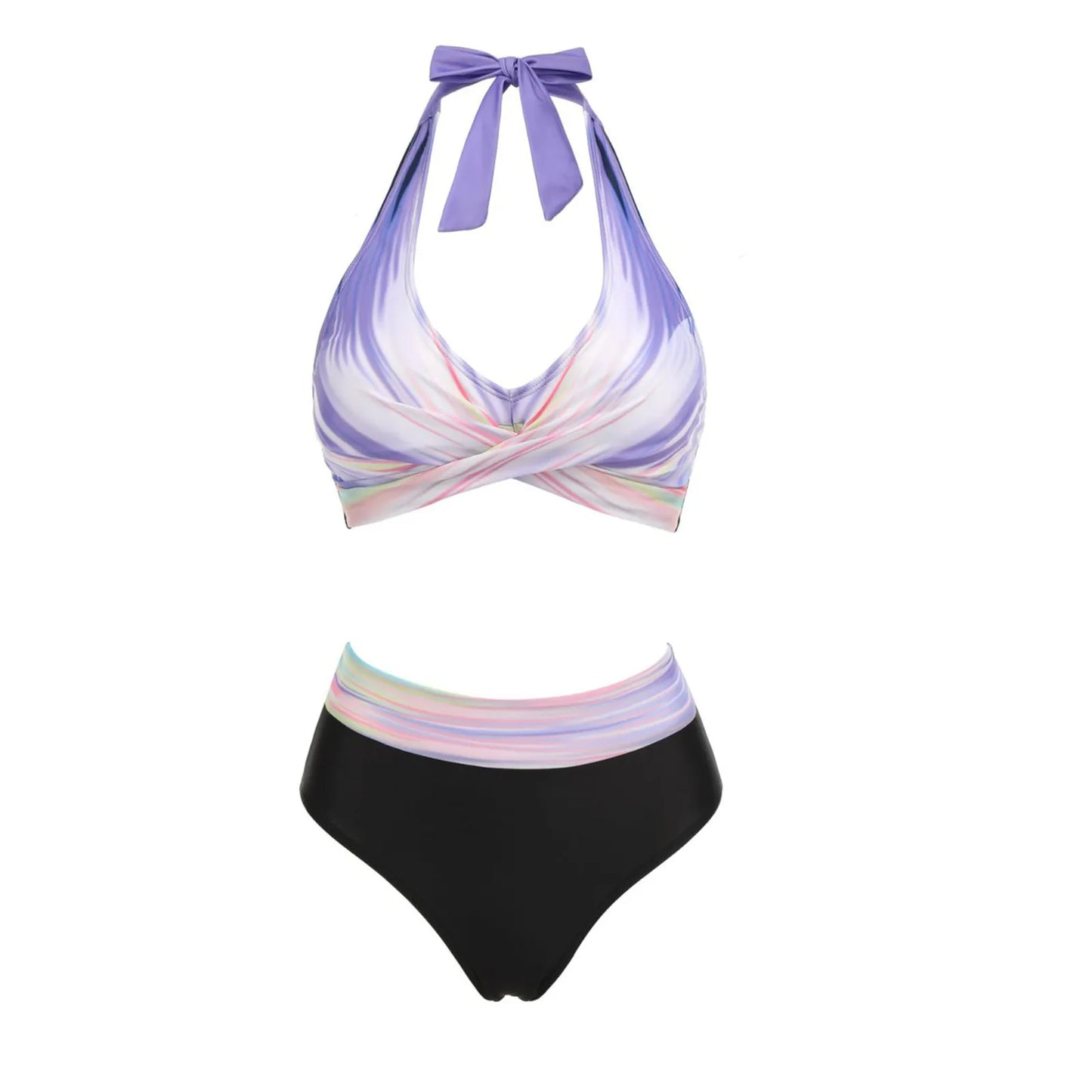 Floral Colour Block High Waist Bikini – Women's Two-Piece Swimsuit Teen Beachwear 2024 Trend