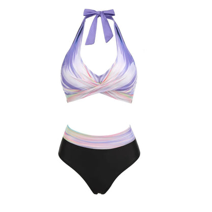 Floral Colour Block High Waist Bikini – Women's Two-Piece Swimsuit Teen Beachwear 2024 Trend
