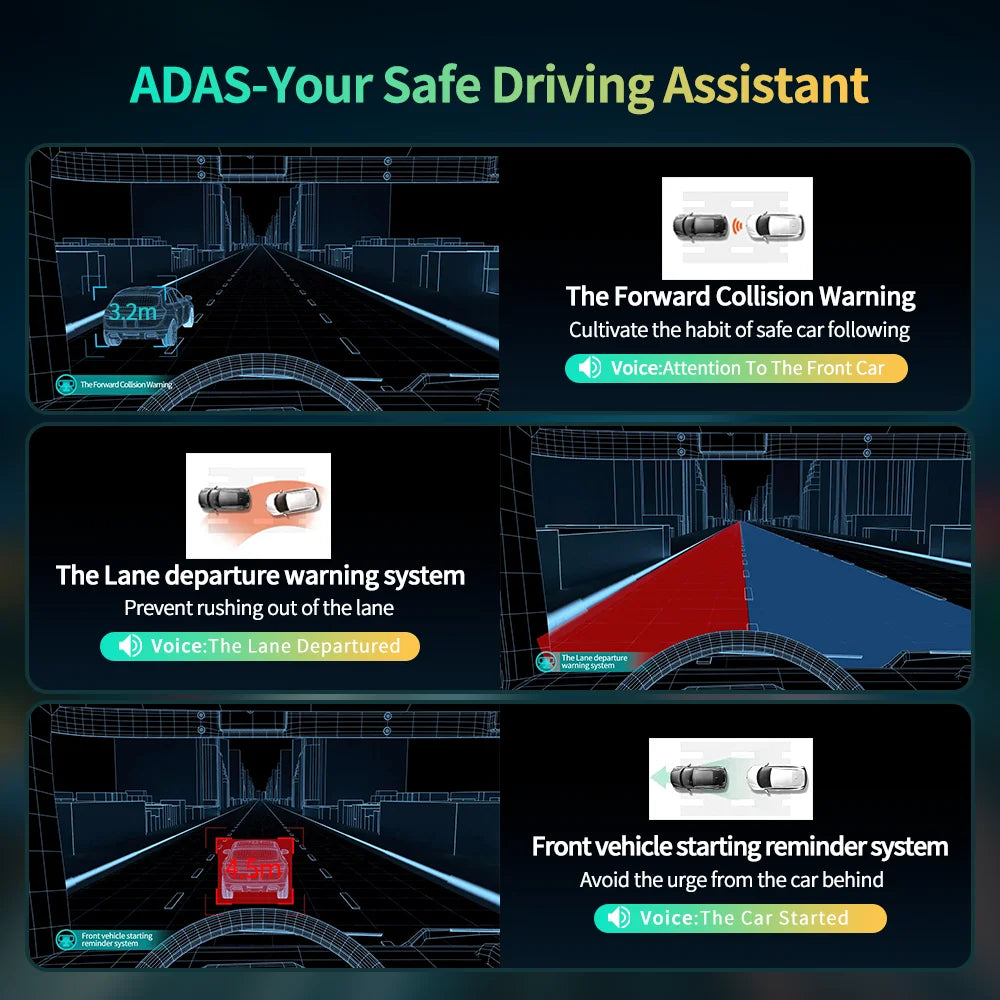 11.3" Imagebon H50 Dash Cam 4K - ADAS, Wireless CarPlay & Android Auto, 3-Channel Recording, Time Lapse & 24H Park Monitor