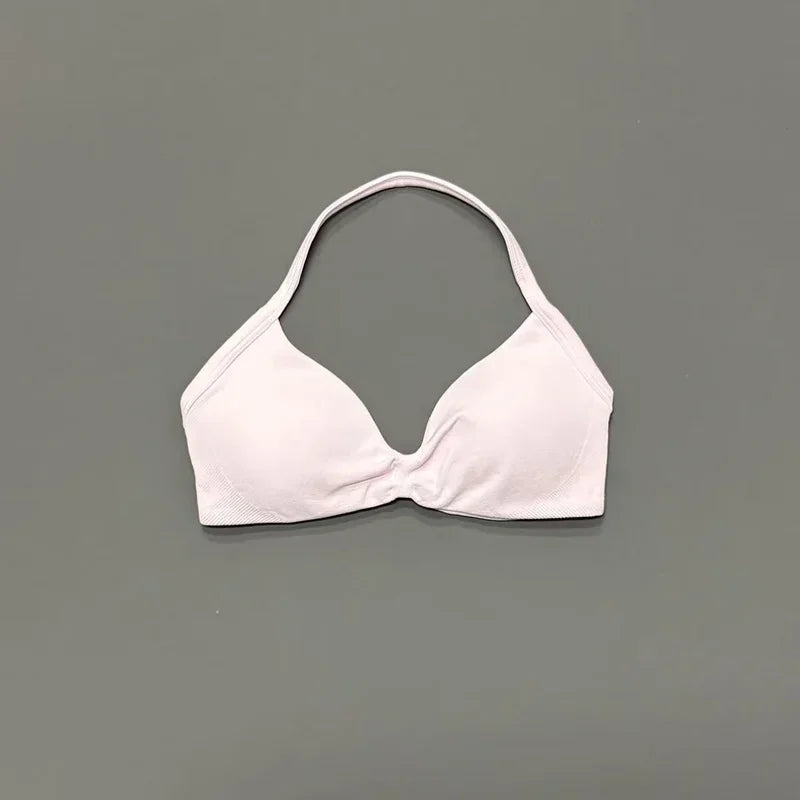 Histello Women’s Strappy Sports Bra - Seamless High-Support Yoga, Running and Workout Halter Top