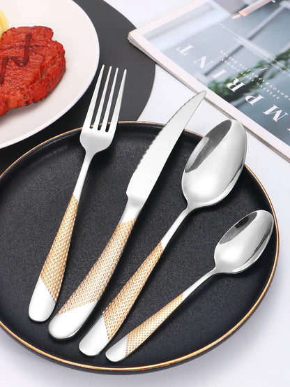 24-Piece Stainless Steel Tableware Set – Star Design Steak Knives, Forks, Dessert Forks, and Spoons for Family Use