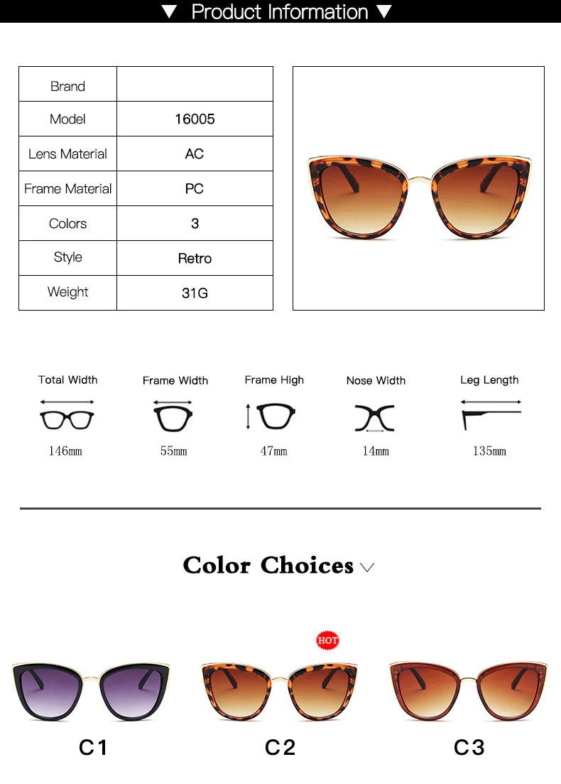 Women's Cat Eye Polarized Sunglasses - Luxury Black Metal Frame, Stylish & Fast-Selling Sunwear