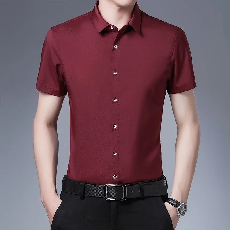 Men's Business Casual Short Sleeve Shirt - Solid Color Non-Iron Comfort Shirt