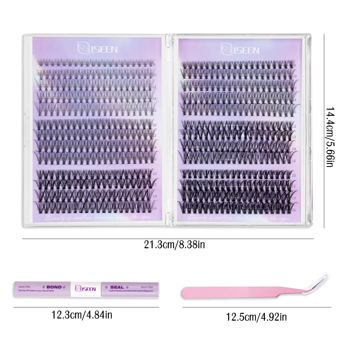 DIY Lash Clusters Kit – Wispy Natural C Curl Eyelash Extensions 8–16mm with Bond & Seal for Salon-Style Eyelash Makeup