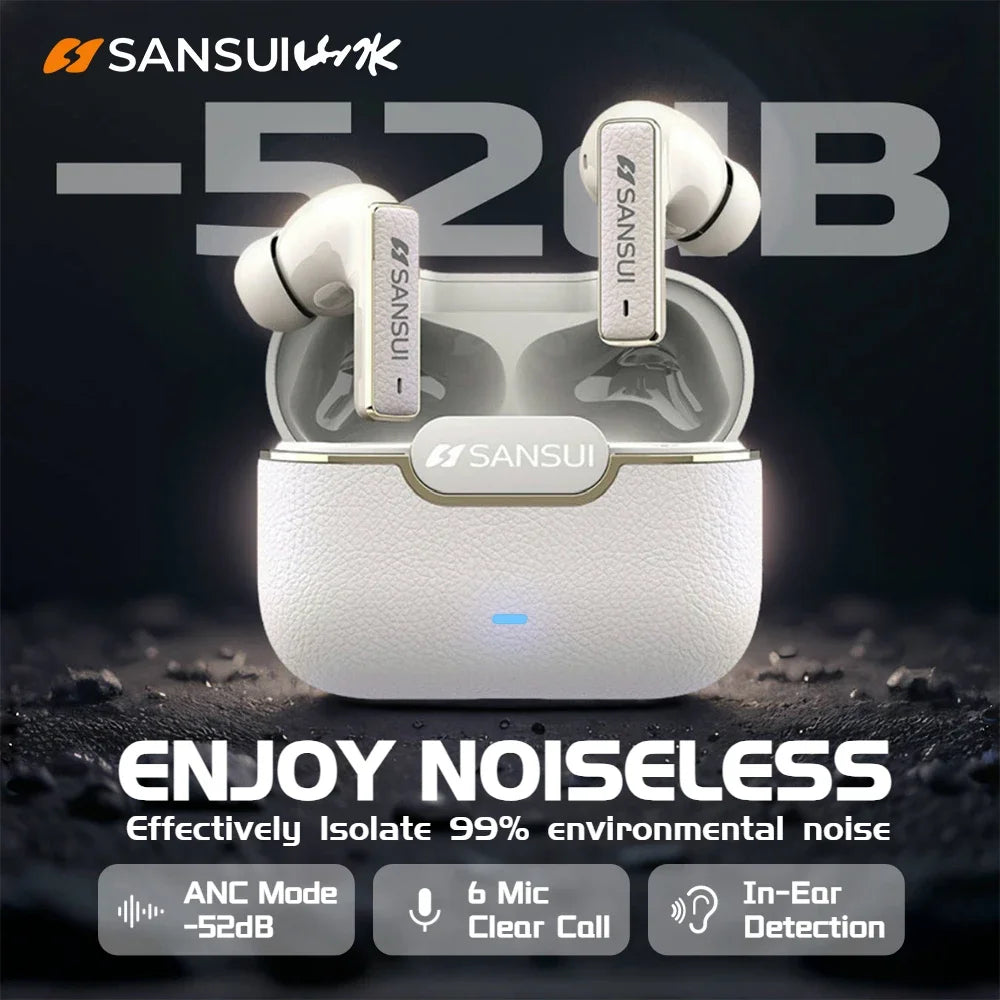 Sansui ANC Bluetooth TWS Earbuds – 52dB Active Noise Cancelling, Bluetooth 5.4 True Wireless Earphones with 6 Mic HD Calls