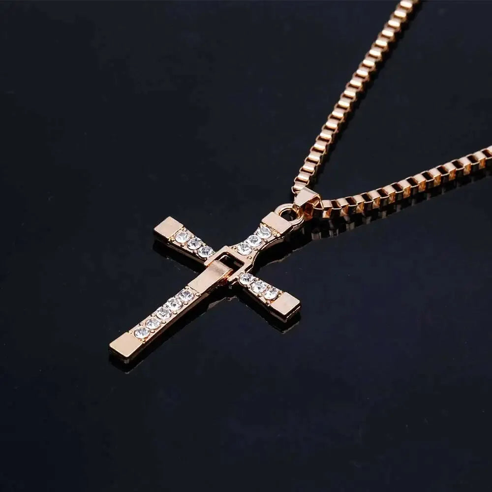 Classic Rhinestone Silver Jesus Cross Pendant Necklace – Crystal Men’s Fashion Jewelry Gift Chain for Daily Wear