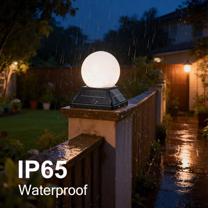 Solar Post Pillar Light - Round Ball Garden Lamp with Remote, Timer, Dimmer and 2400mAh Battery