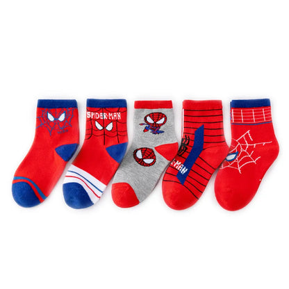 5 Pairs Children’s Spider-Man Socks – Cute Cartoon Cotton Medium Tube Socks for Boys & Girls (Ages 1-12)