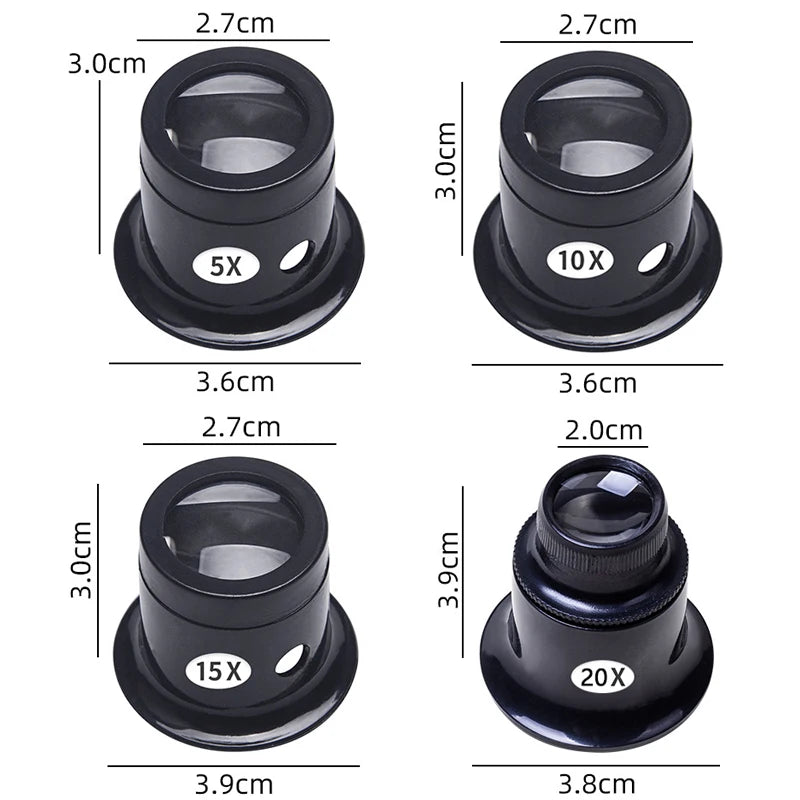 4pcs/set Eye Loupe Magnifiers - Watch Repair Tool Kit with 5x/10x/15x/20x Magnification, Jewelry Loupe Eyepiece, Watchmaker Tools