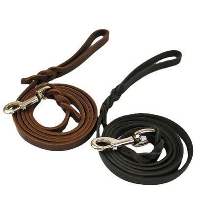 Genuine Leather Dog Leash – Braided Walking & Training Lead for Medium & Large Dogs, Brown & Black