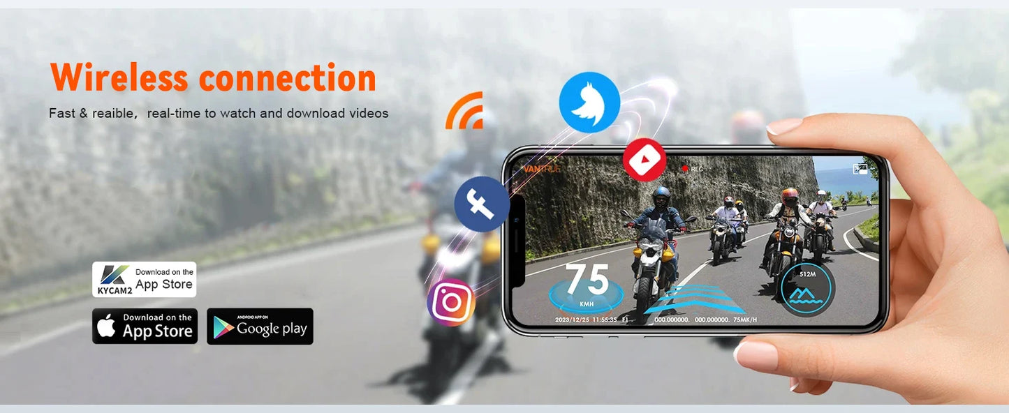 Motorcycle 2K Front & Rear DVR Dash Cam – WiFi GPS, Waterproof Full-Body Video Recorder Black Box