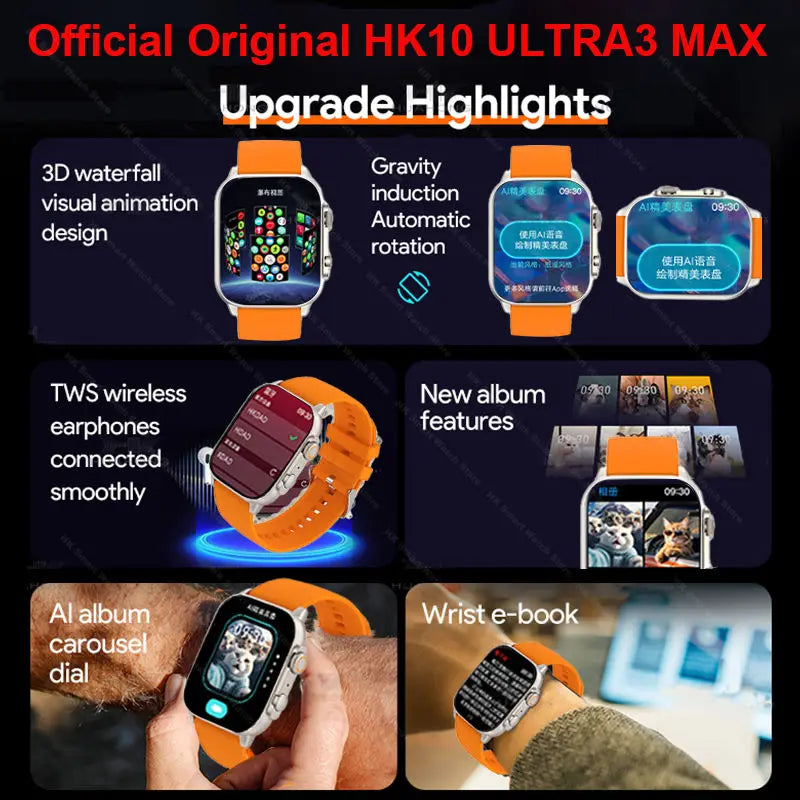 HK10 ULTRA 3 MAX Smartwatch 2025 — 49mm HD AMOLED, 4G Bluetooth Call, NFC, Compass & Chat Robot for Men & Women